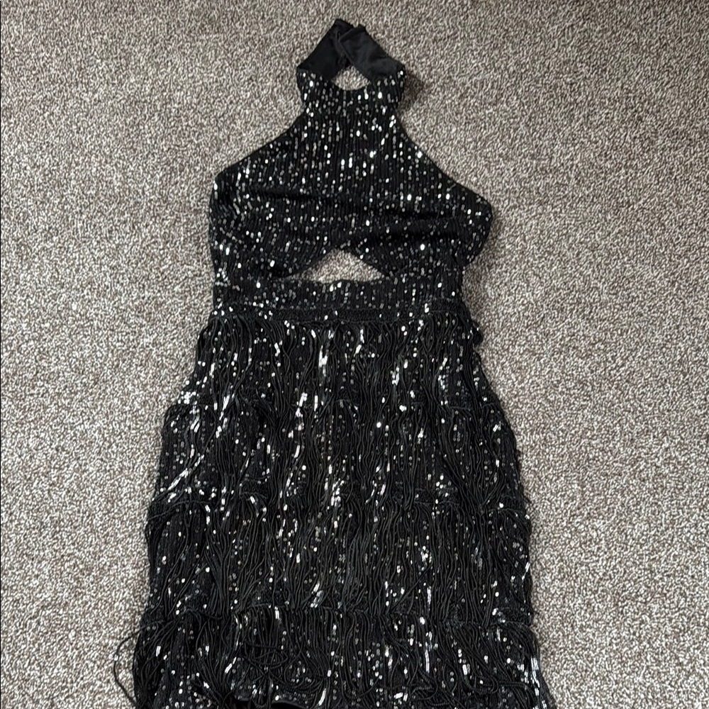 Black and Silver Halter Dress